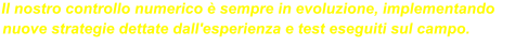 Il nostro controllo numerico è sempre in evoluzione, implementando nuove strategie dettate dall'esperienza e test eseguiti sul campo.